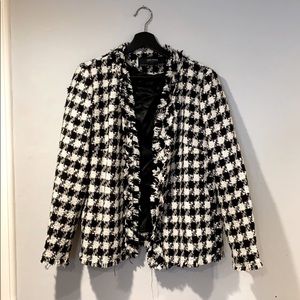 Zara Frayed Houndstooth Check Plaid Blazer Large